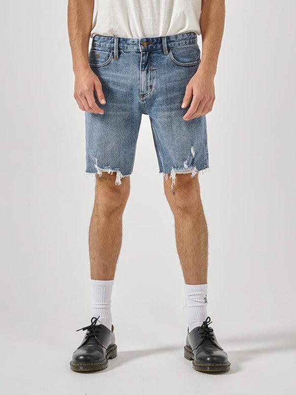 DESTROYED BONES DENIM SHORT-AGED BLUE