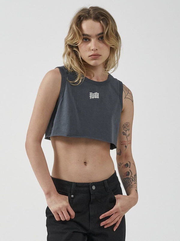 THRILLS STAMP SUPER CROP TANK MERCH BLACK