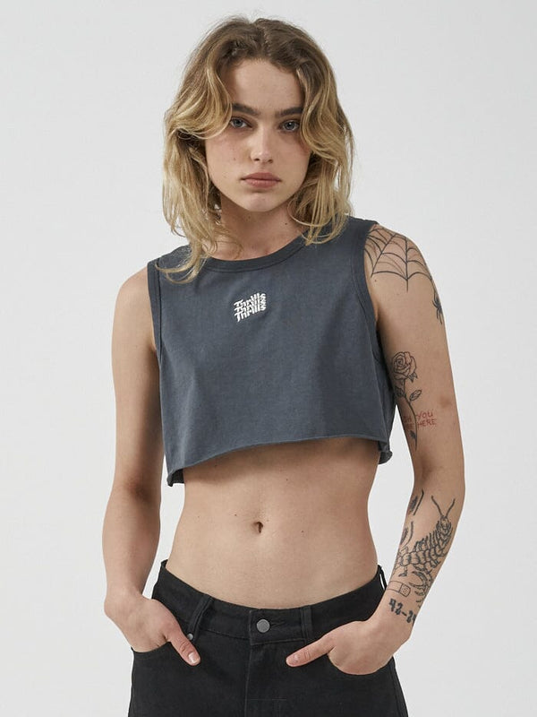 THRILLS STAMP SUPER CROP TANK MERCH BLACK