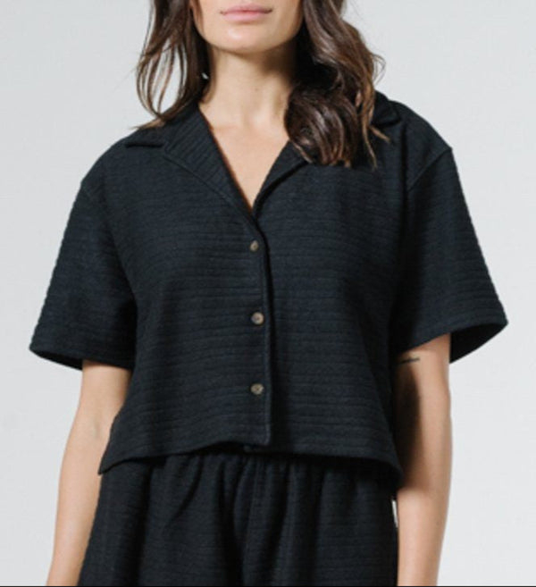 TERRY CROP SHIRT - MERCH BLACK