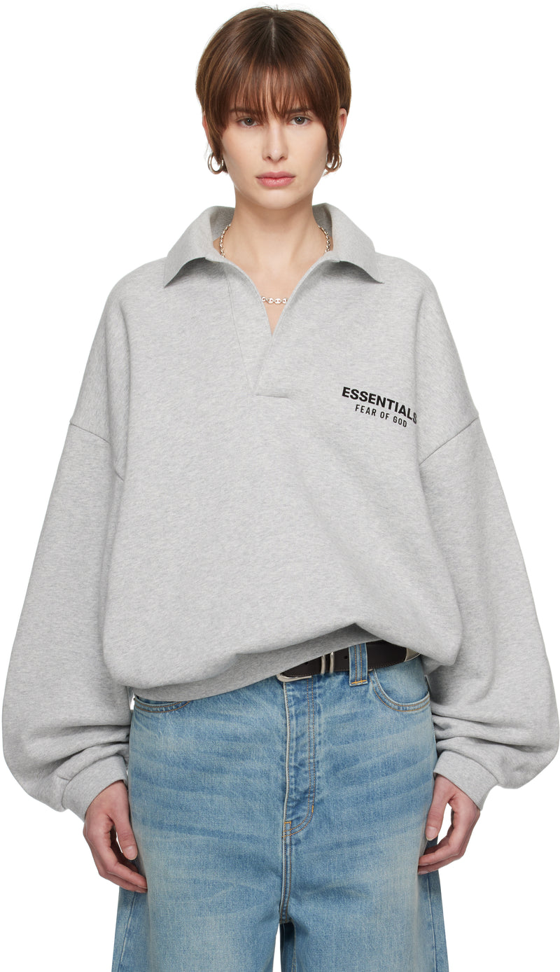 FLEECE POLO - LIGHT HEATHER GRAY