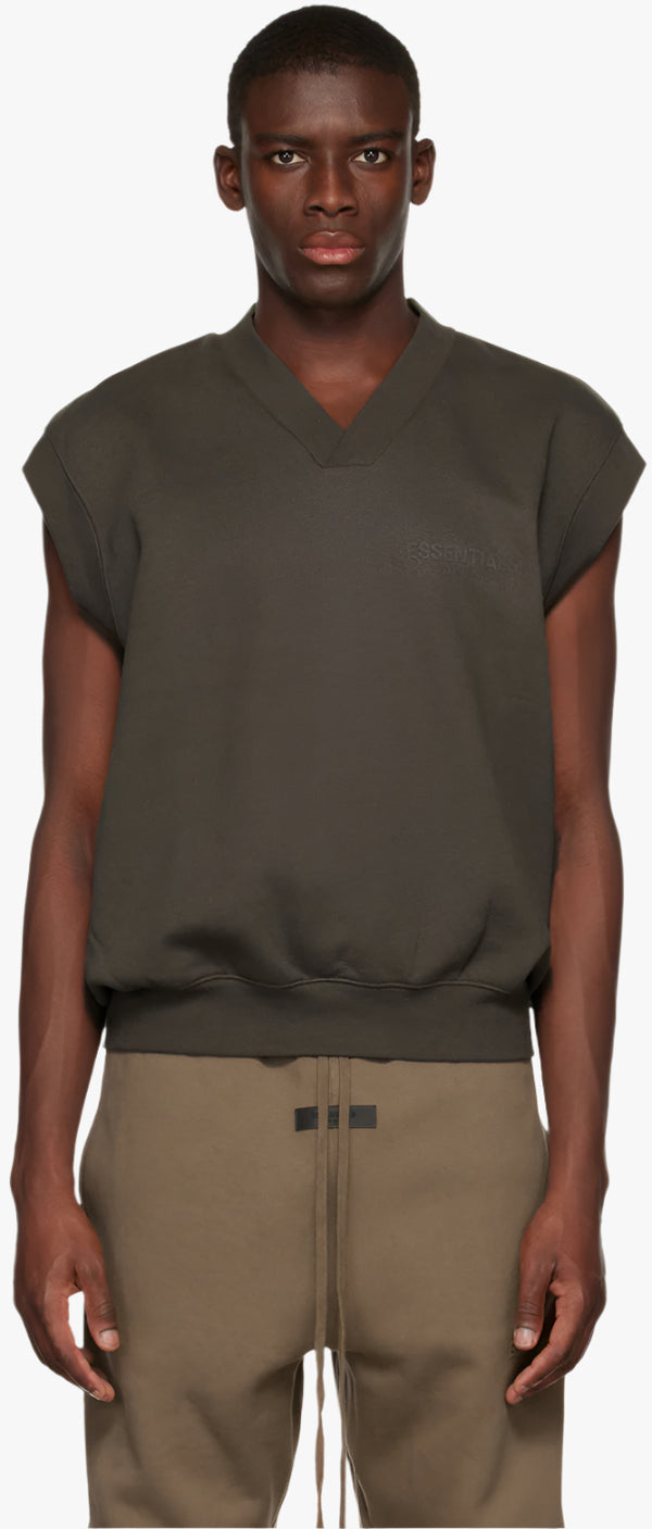 ESSENTIALS  V NECK VEST OFF BLACK