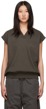 ESSENTIALS  V NECK VEST OFF BLACK