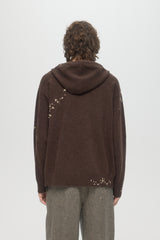 OFFICE KNIT ZIP HOODIE - BROWN