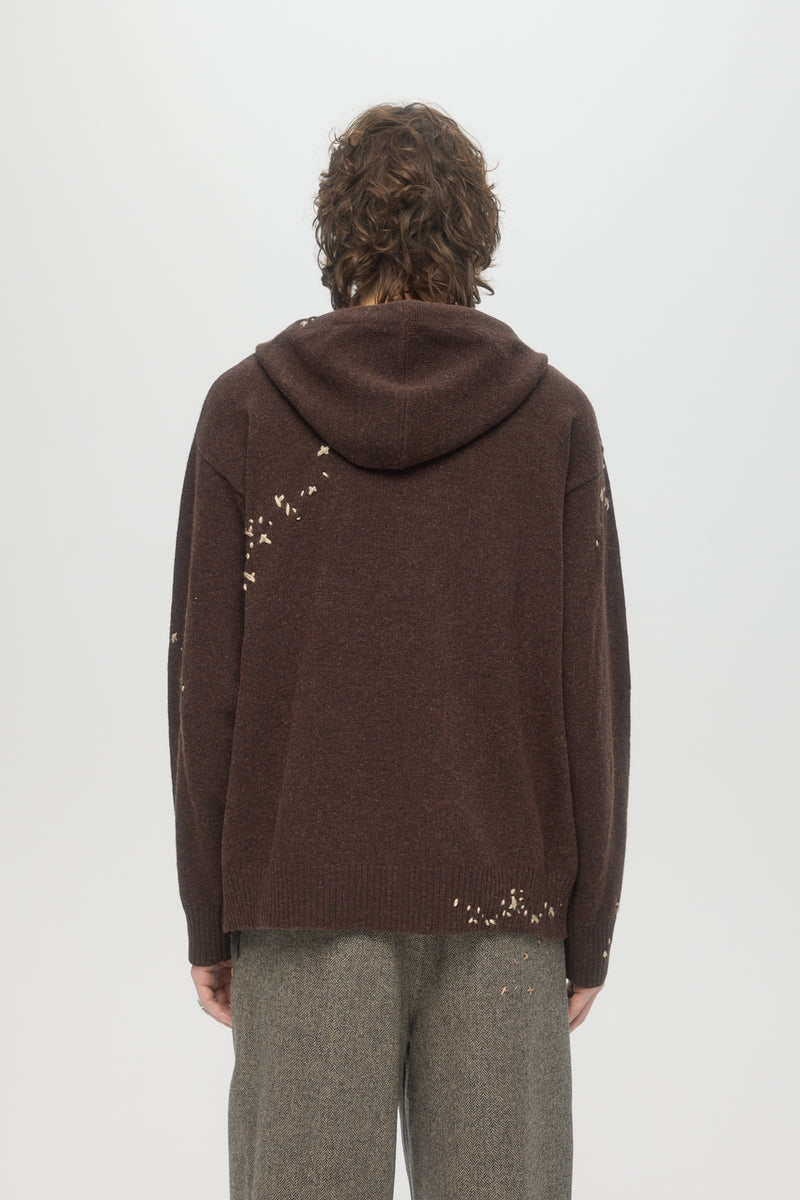 OFFICE KNIT ZIP HOODIE - BROWN