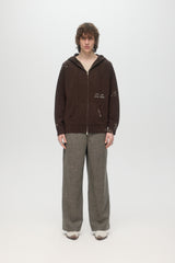 OFFICE KNIT ZIP HOODIE - BROWN