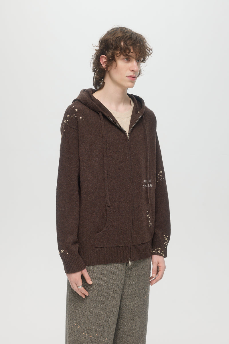 OFFICE KNIT ZIP HOODIE - BROWN