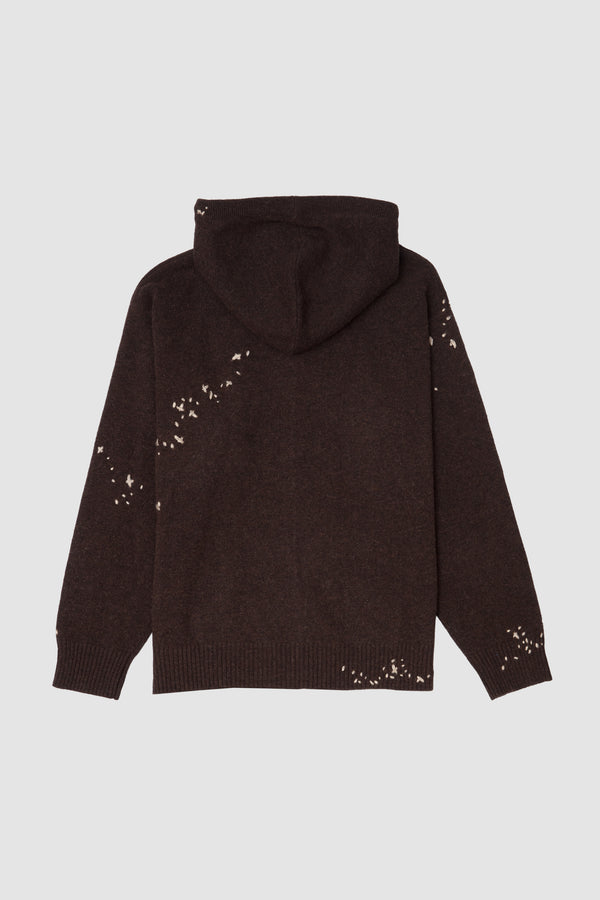 OFFICE KNIT ZIP HOODIE - BROWN