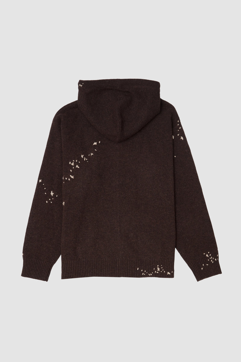 OFFICE KNIT ZIP HOODIE - BROWN
