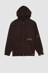 OFFICE KNIT ZIP HOODIE - BROWN