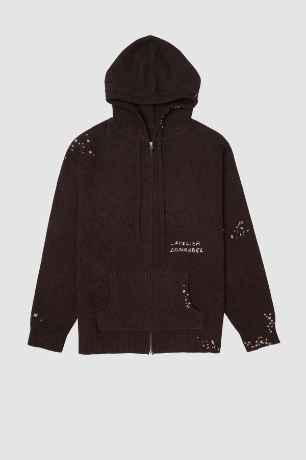 OFFICE KNIT ZIP HOODIE - BROWN