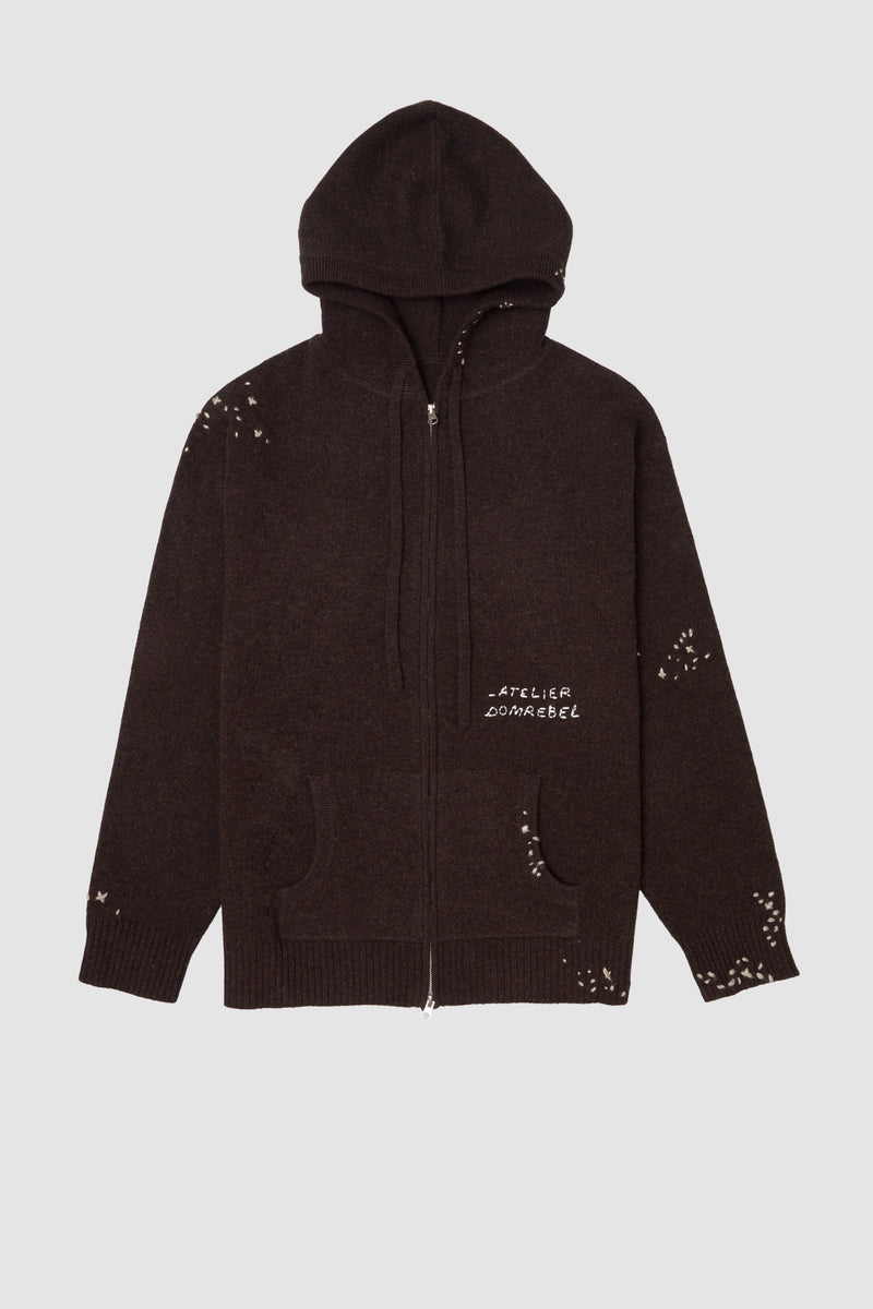 OFFICE KNIT ZIP HOODIE - BROWN