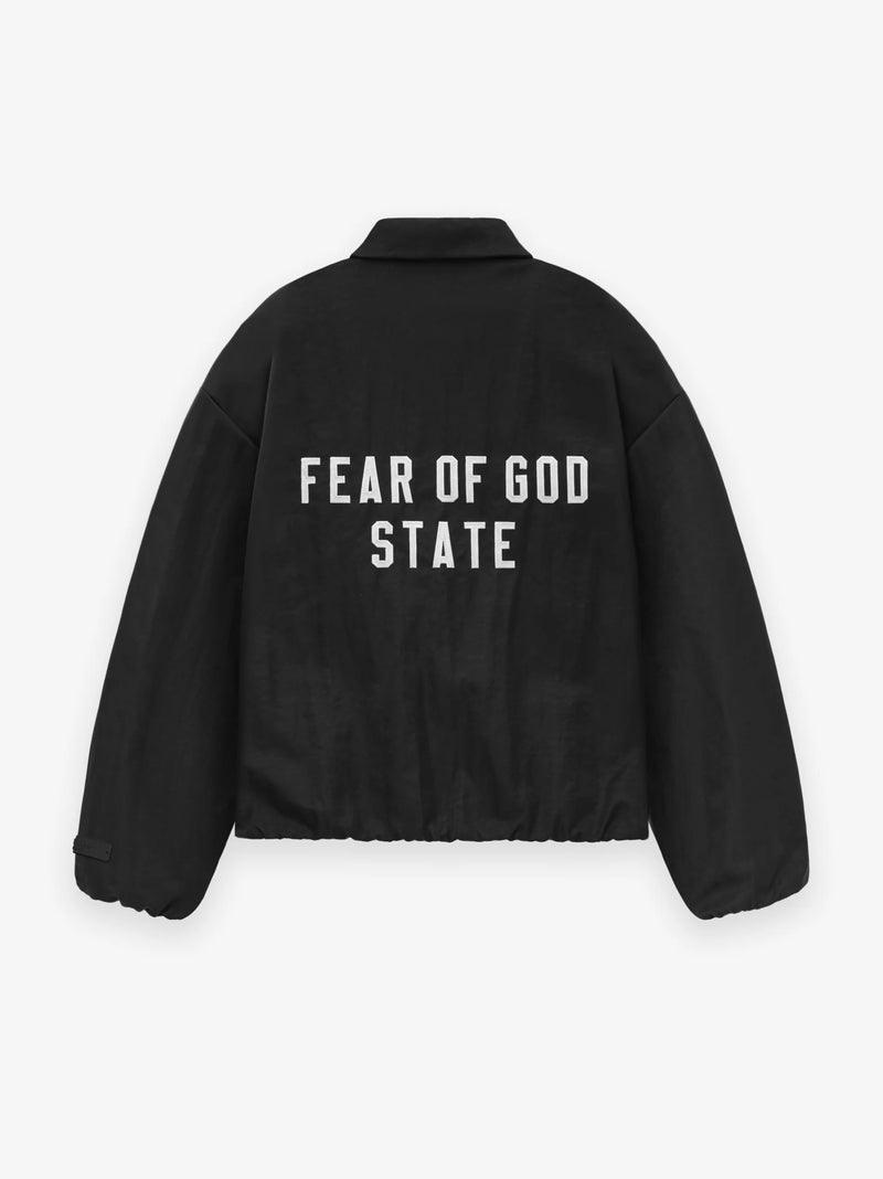 TEXTURED NYLON TRUCKER JACKET - BLACK