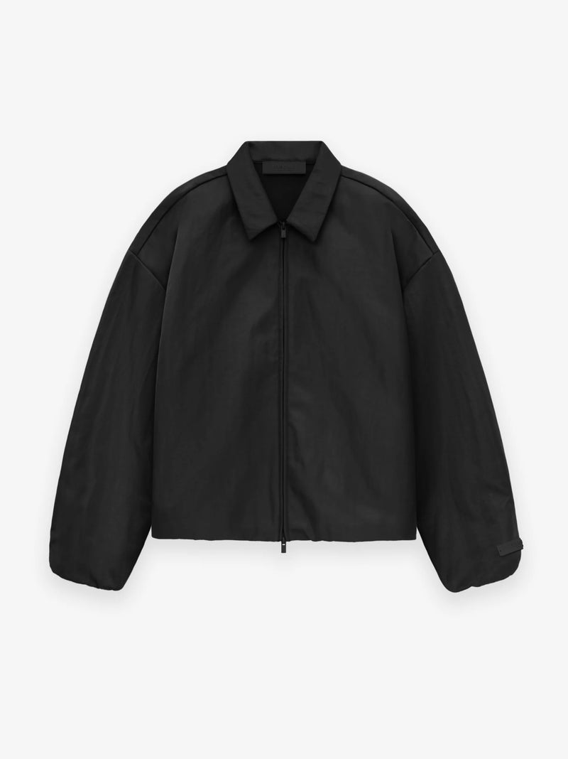 TEXTURED NYLON TRUCKER JACKET - BLACK